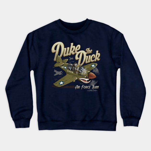 Duke the Duck flying Crewneck Sweatshirt by nanobarbero